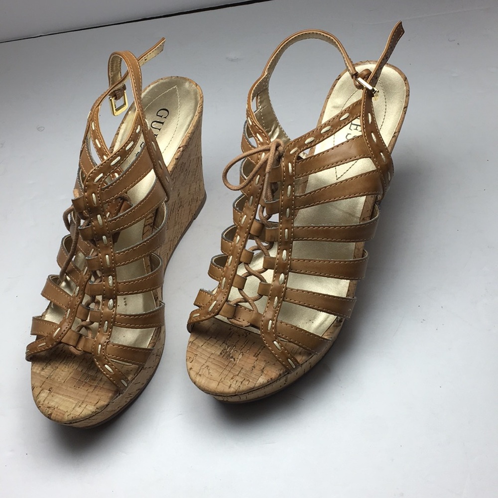 Guess lace up leather wedge
